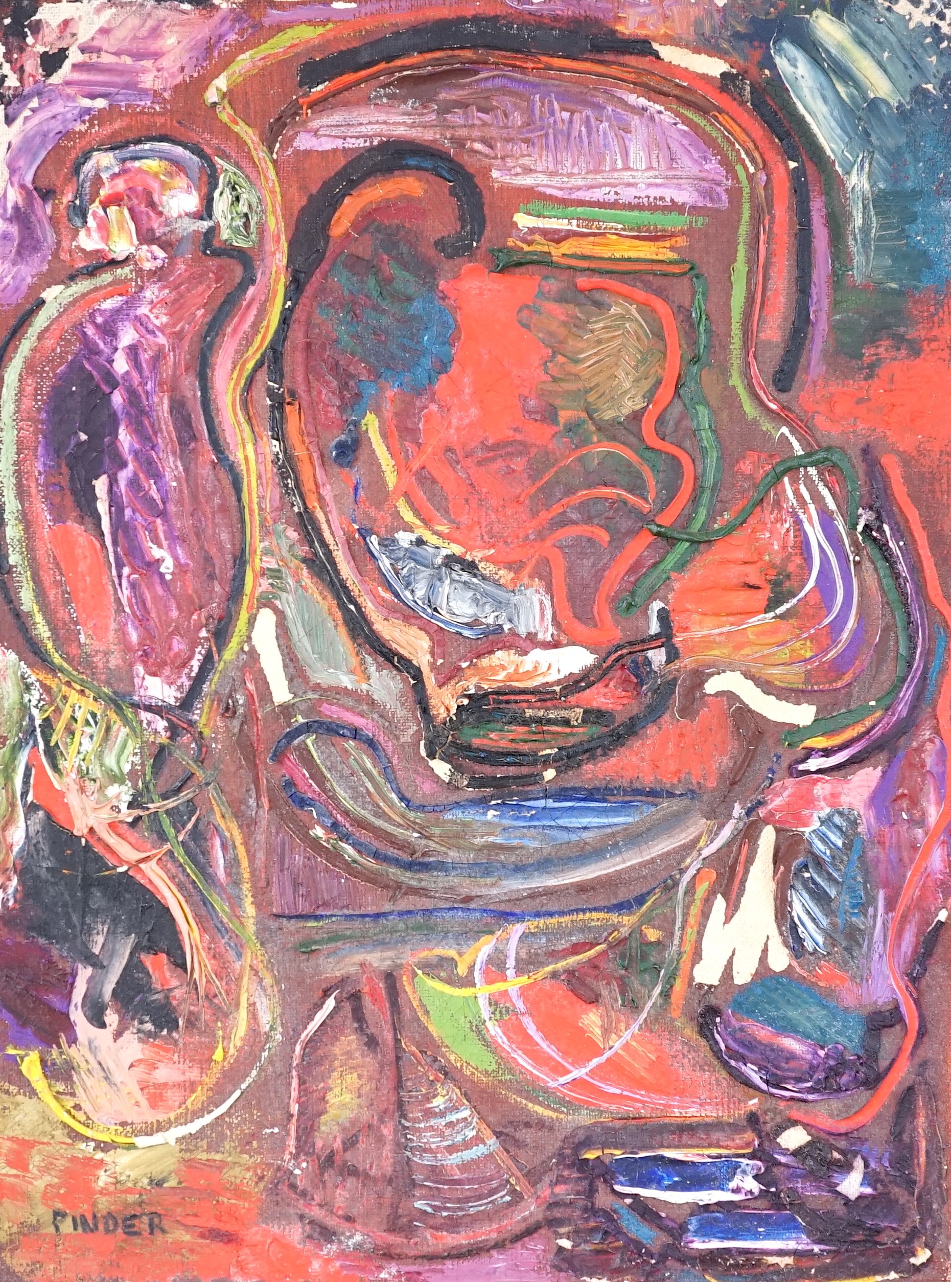 Pinder, oil on canvas, Abstract, signed, 40 x 30cm, unframed